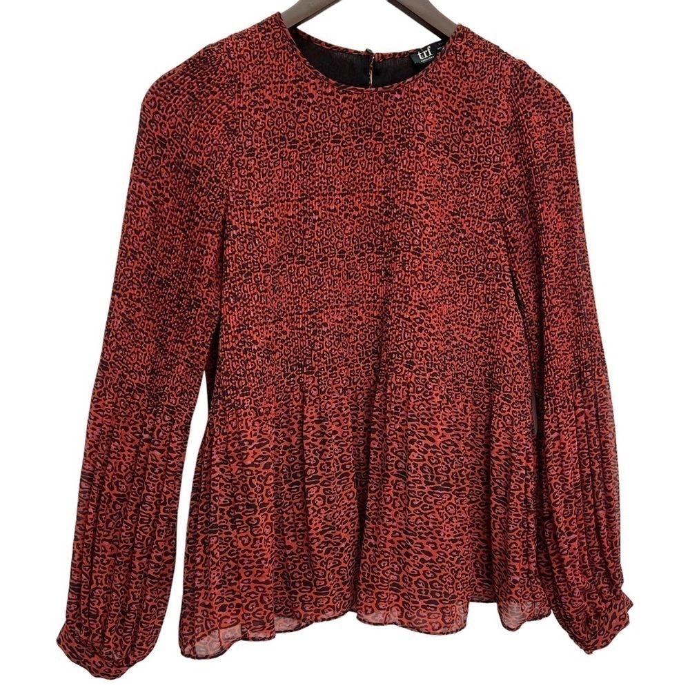 𝅺zara Peplum Long Sleeve Round Neck Burgundy Blouse Top Size M
